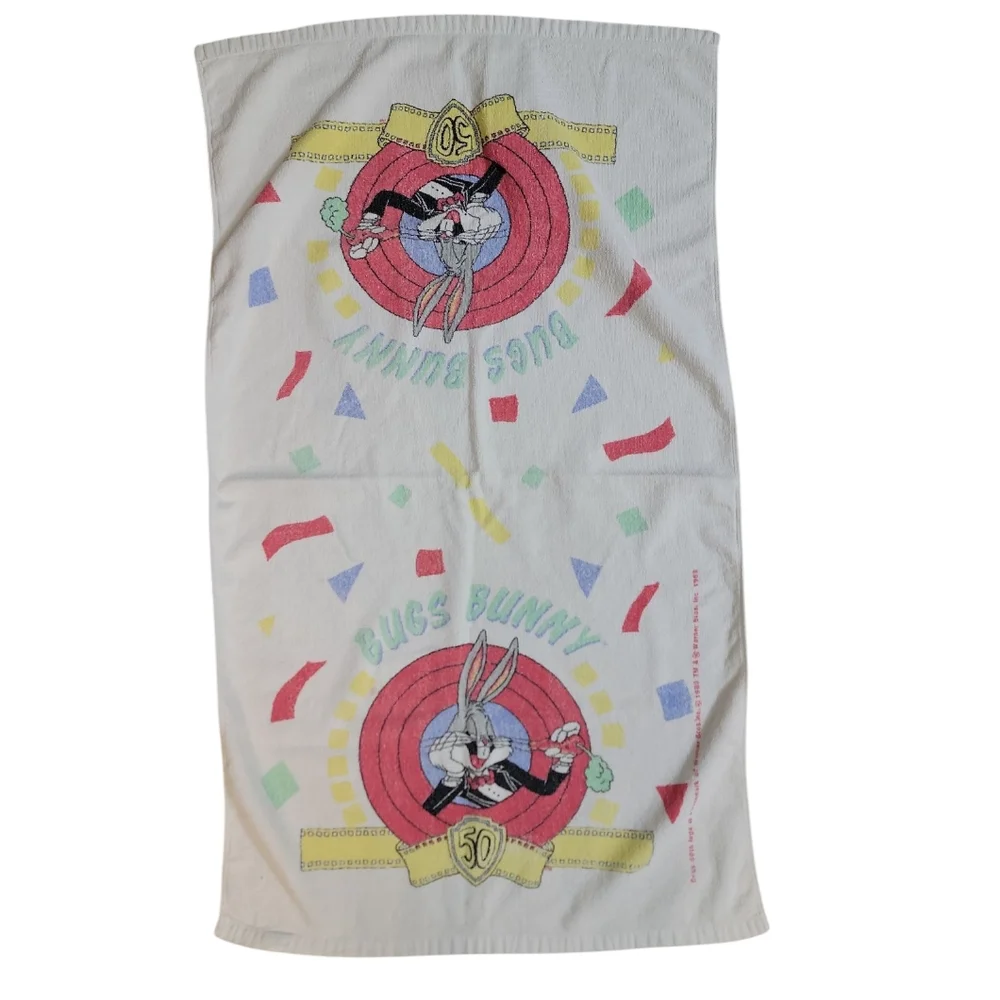 Vintage 1989 Bugs Bunny 50th Anniversary Warner Bros Beach‎ Towel 23x39in